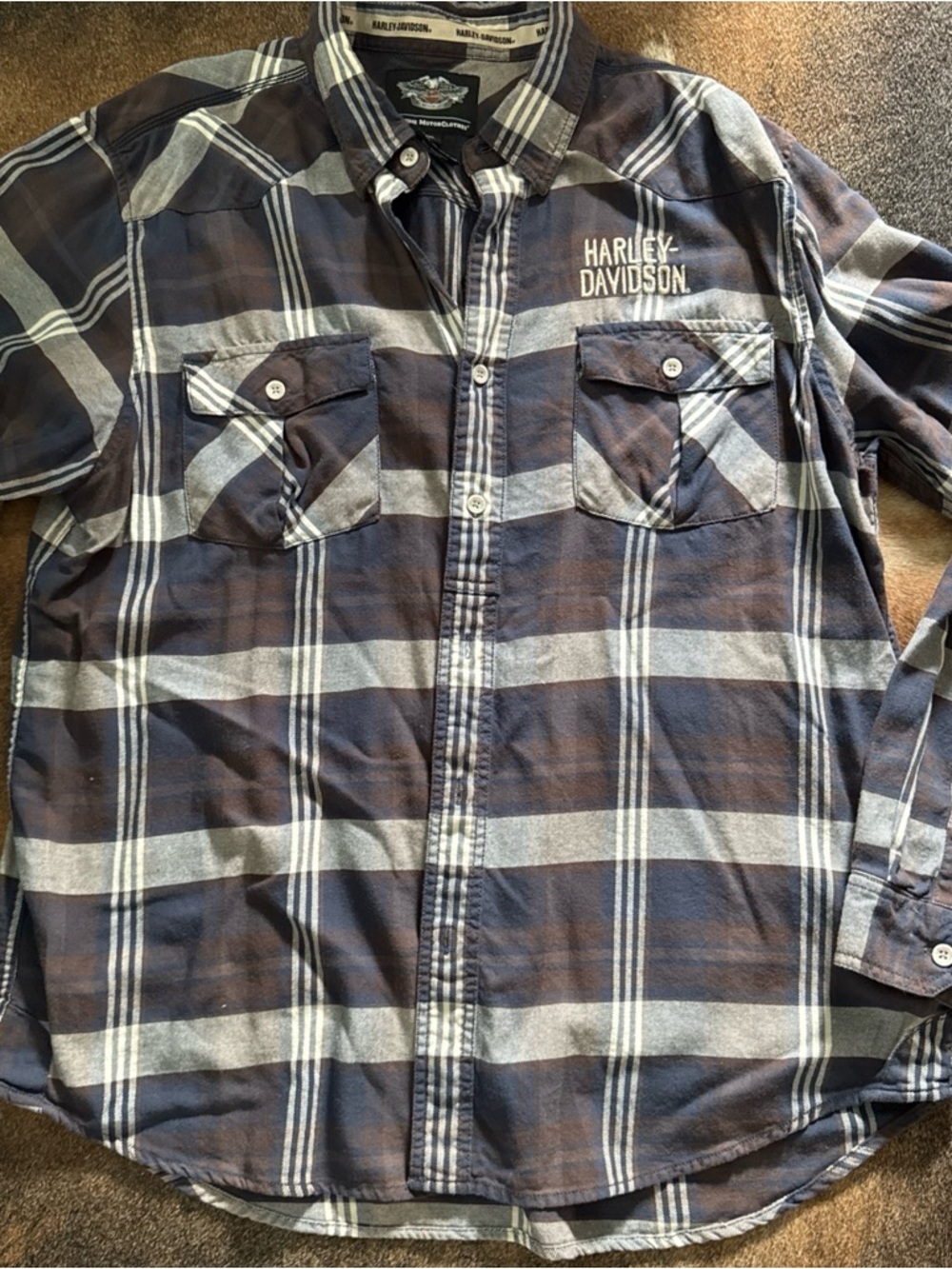 Harley Davidson Mens Three Needles Stitch Plaid Long Sleeve Shirt 96449-17 2XL